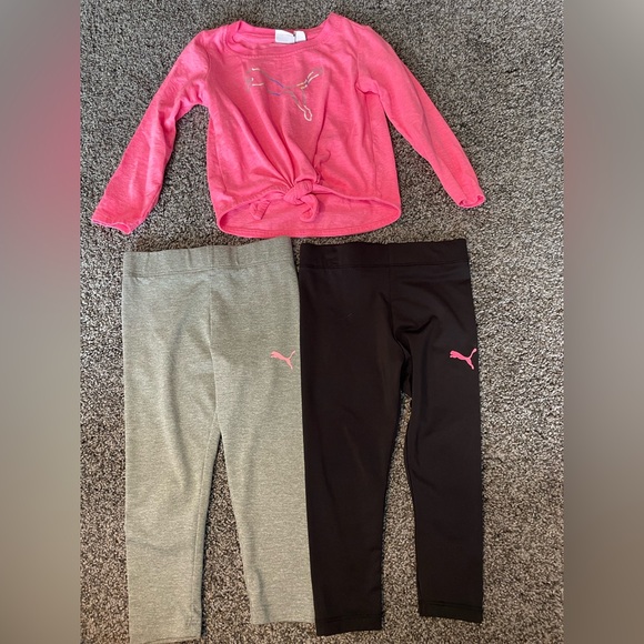 Puma Kids' Pink Top with Black and Gray Leggings Set - Picture 2 of 8